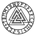 Valknut ancient Scandinavian symbol sign knot of fallen warriors, sign of Odin in a ring of runes. Vector illustration