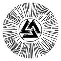 Valknut, sign of God Odin. Odins sign inscribed in the sun with rays