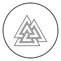 Valknut sign symblol icon outline black color vector in circle round illustration flat style image