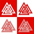 Valknut symbol set. Scandinavian amulet, sign god Odin. Pagan vector. Nordic tattoos. Line art. Isolated illustration