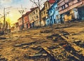 Valky, Kharkiv, Ukraine. Fictional Gritty Places Art. Royalty Free Stock Photo