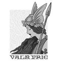 Valkyrie, illustration to Scandinavian mythology, drawn in Art Nouveau style