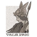 Valkyrie, illustration to Scandinavian mythology, drawn in Art Nouveau style