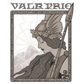 Valkyrie, illustration to Scandinavian mythology, drawn in Art Nouveau style