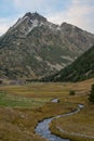 Amaing sunset. Vall d Incles landscape with Alt de Juclar peak. Incles, Canillo, Andorra Royalty Free Stock Photo