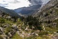 Vall d\'incles, valley in the mountains after the rain, stormy clouds Royalty Free Stock Photo