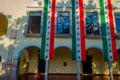 VALLADOLID, MEXICO - NOVEMBER 12, 2017: Outdoor view of a building with a mexican flag hanging in the facade in a Royalty Free Stock Photo