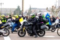 Valladolid, Spain - January 11, 2020: biker couple with black clothes in penguin parade Royalty Free Stock Photo