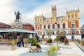 Valladolid, Spain - November 27, 2023: City center of Valladolid in main Square. View of Townhall of Valladolid. Market