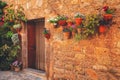 Valldemossa typical village with plants pots Royalty Free Stock Photo