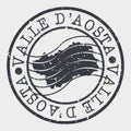 Valle D`Aosta Italy Stamp Postal. Map Silhouette Seal. Passport Round Design. Vector Icon. Design Retro Travel.