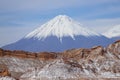 Valle de la Luna Valley of the Moon and Licancabur volcano, Atacama Desert, Chile Royalty Free Stock Photo