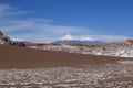 Valle de la Luna - Valley of the Moon and the Licancabur volcano, Atacama Desert, Chile Royalty Free Stock Photo