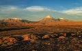 Valle de la Luna, view on the Licancabur Volcanoe at sunset, Atacame desert, Northern Chile