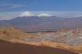 Valle de la Luna (Valley of the Moon) and snow-covered volcanoes, Atacama Desert, Chile Royalty Free Stock Photo