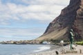 VALLE GRAN REY, LA GOMERA, SPAIN - MARCH 19, 2017: La Playa beach in La Puntilla with the statue of Hautacuperche