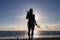 Valle Gran Rey - Silhouette of Statue of local Guanche hero, Escultura de Hautacuperche, near beach in Valle Gran Rey on La Gomera