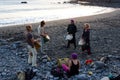 Hippies drumming on beach