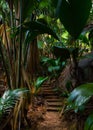 The Vallee De Mai palm forest. May Valley, island of Praslin, Seychelles Royalty Free Stock Photo