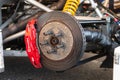 Brembo brake calipers detail on racing motor sport car