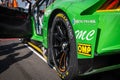 Vallelunga, Italy september 15 2019. Close up of Pirelli tire on car, in racing circuit