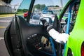 Vallelunga, Italy september 14 2019. Driver of Smart electric engine racing car ready for start in circuit