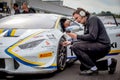 Vallelunga, Italy september 24 2017. Lamborghini huracan and mechanics on starting grid Royalty Free Stock Photo