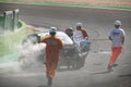 Vallelunga, Italy september 15 2019. Marshals and medical people assistance for racing car driver on track