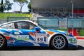 Vallelunga, Italy september 14 2019. Racing car in pit lane and stands with spectators