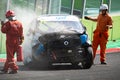 Vallelunga, Italy september 15 2019. Racing car wreck after flipping somersault big crash