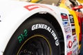 American festival of Rome. Racing car tire close up General tire logo selective focus