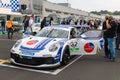 Porsche Carrera cup championship, Coronavisrus in sport, car and team people on