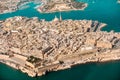 Valletta, the Capital City of Malta from view airplane harbor, c Royalty Free Stock Photo