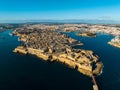 Valletta City in Malta Aerial Drone Photography. A drone\'s perspective captures the historic grandeur and coastal charm