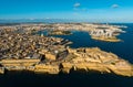 Valletta City in Malta Aerial Drone Photography. A drone\'s perspective captures the historic grandeur and coastal charm