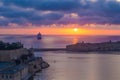 Valletta harbour in colorful sunrise, Malta Royalty Free Stock Photo