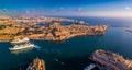 Valletta, Malta - Aerial panoramic skyline view of the Grand Harbour of Malta with cruise ships. This view includes Valletta, Flor Royalty Free Stock Photo