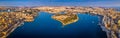 Valletta, Malta - Aerial panoramic skyline view of Valletta, Sliema, Manoel Island, Gzira, Ta` Xbiex