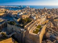 Valletta, Malta - Aerial skyline view of Valletta with Saluting Battery and Upper Barrakka Gardens Royalty Free Stock Photo