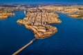Valletta, Malta - Aerial skyline view of Valletta, Floriana, Breakwater, Grand Harbor, Birgu, Senglea