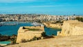 Valletta, Malta: aerial view from city walls. Marsamxett harbor and Sliema