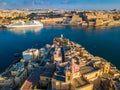 Valletta, Malta - Aerial view of Senglea, Gardjola Gardens, Saluting Battery, Upper Barrakka Gardens Royalty Free Stock Photo