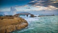 Valletta, Malta - Amazing huge waves over the Breakwater bridge Royalty Free Stock Photo