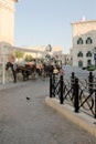 Valletta, Malta, August 2019. Horse carts on one of the squares waiting for tourists.