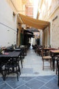 Valletta, Malta, August 2015. Outdoor cafe, located in an alley in the old town.