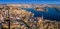 Valletta, Malta - The capital city of Malta from above on a panoramic shot with Our Lady of Mount Carmel church