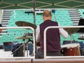 Drum player during outdoor sound check in Valletta