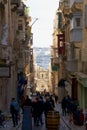 VALLETTA, MALTA - DEC 31st, 2019 Typical Maltese buildings with gallarija, traditional enclosed wooden balconies