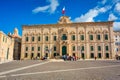 Valletta, Malta - January 11, 2019: Beautiful architecture of the Auberge de Castille in Valletta, the capital of Malta