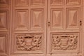 Valletta, Malta, July 2014. Antique carved ancient door at the entrance to the Catholic Cathedral